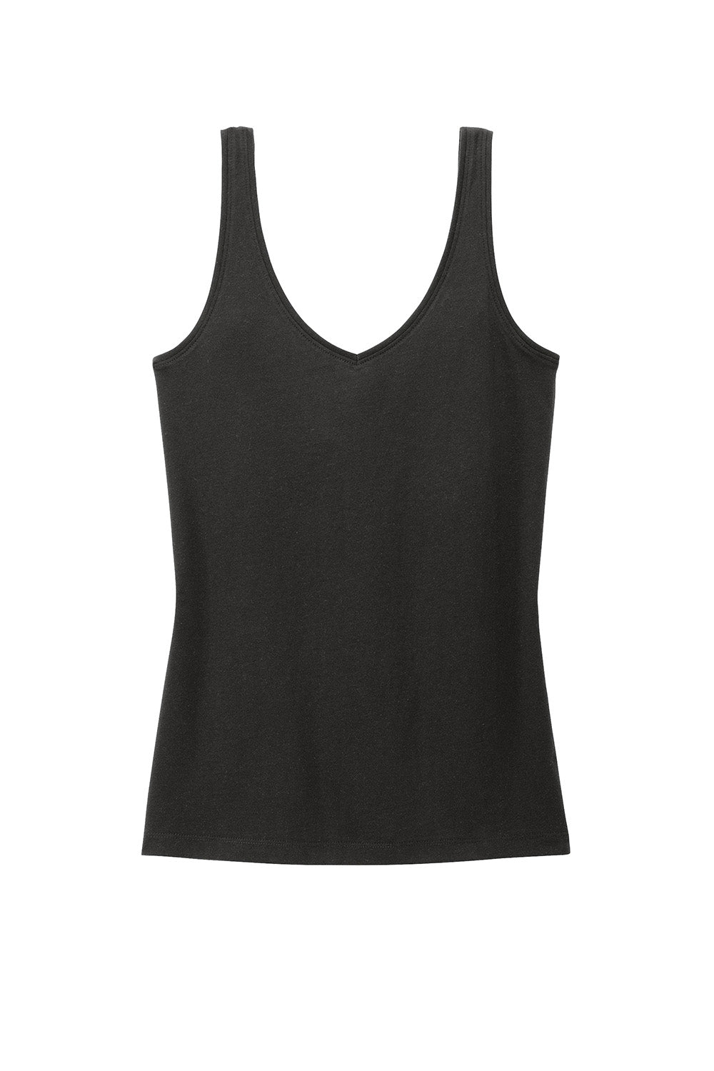 District DT154 Womens Perfect Blend CVC V-Neck Tank Top Black Flat Front