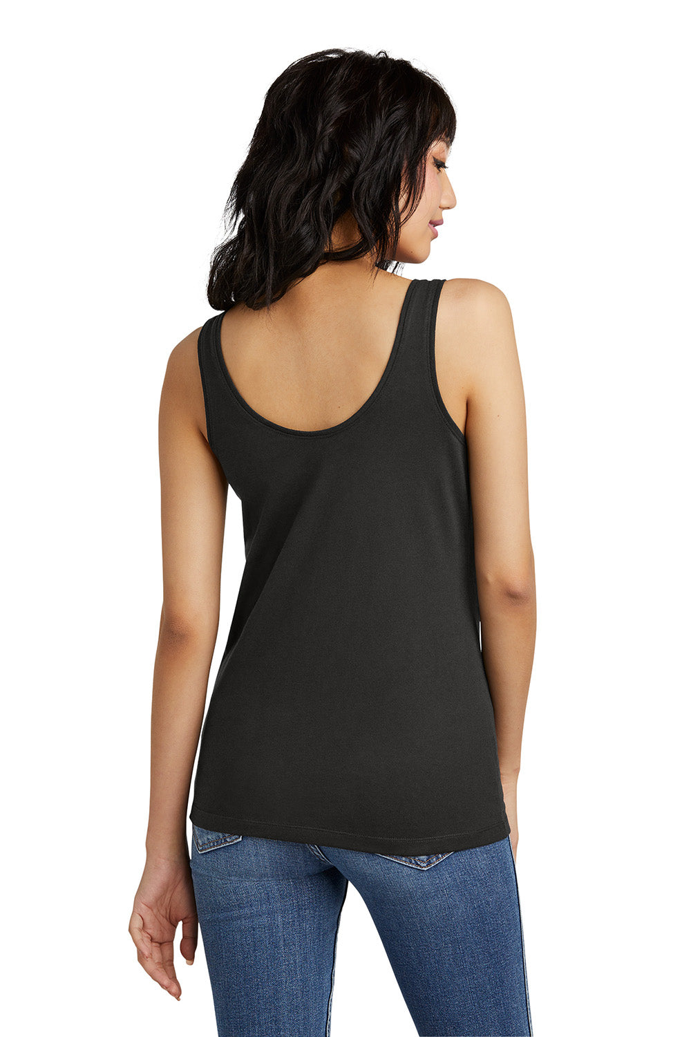 District DT154 Womens Perfect Blend CVC V-Neck Tank Top Black Model Back