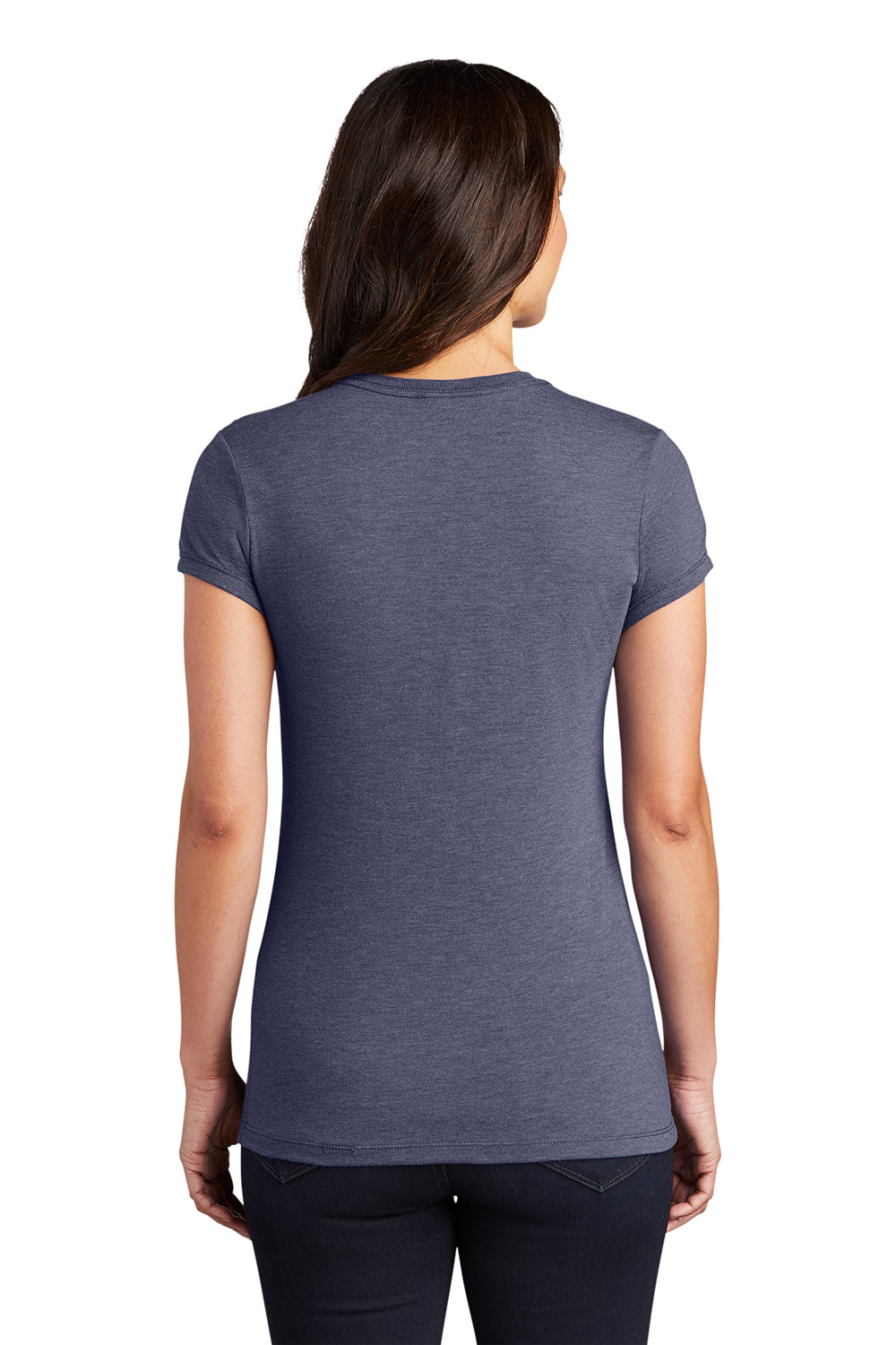 District DT155 Womens Fitted Perfect Tri Short Sleeve Crewneck T-Shirt Navy Blue Frost Model Back