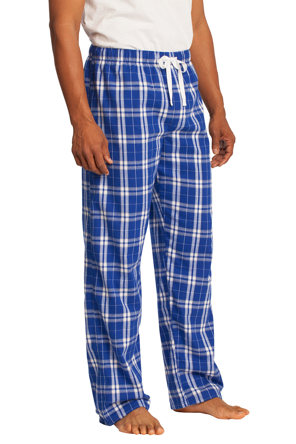 District DT1800 Mens Flannel Plaid Lounge Pants Deep Royal Blue Model 3q
