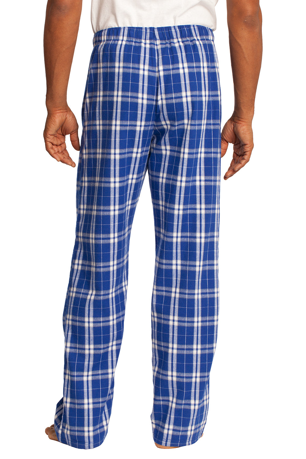 District DT1800 Mens Flannel Plaid Lounge Pants Deep Royal Blue Model Back