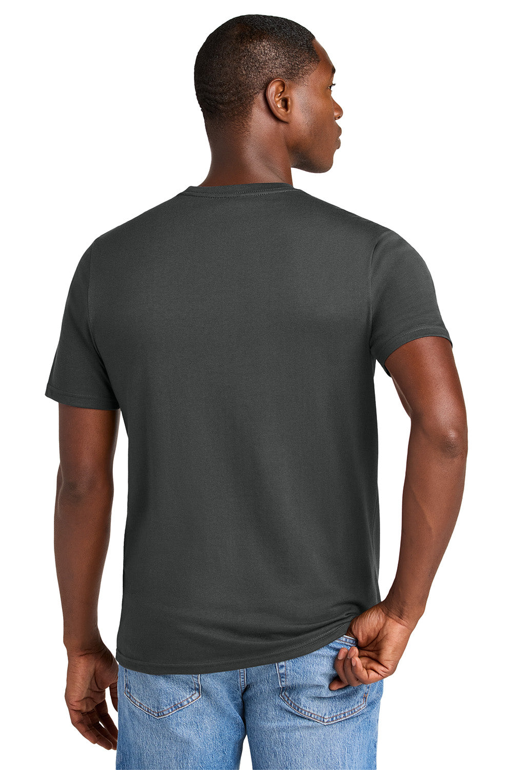 District DT184 Mens Perfect Weight CVC Short Sleeve Crewneck T-Shirt Charcoal Grey Model Back