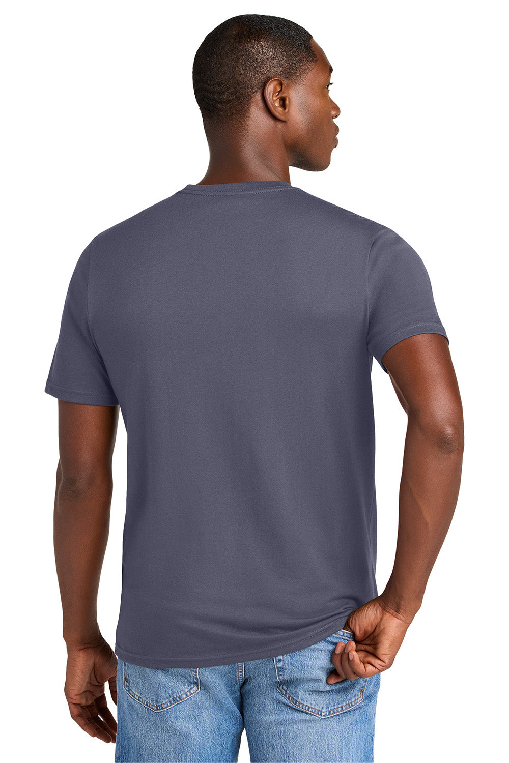 District DT184 Mens Perfect Weight CVC Short Sleeve Crewneck T-Shirt Elderberry Purple Model Back