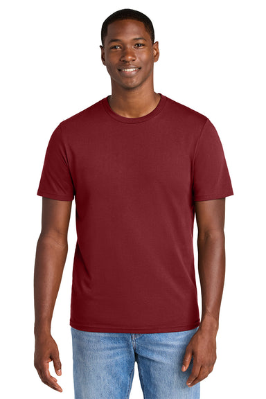 District DT184 Mens Perfect Weight CVC Short Sleeve Crewneck T-Shirt Garnet Red Model Front