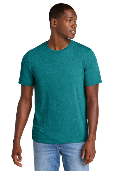 District DT184 Mens Perfect Weight CVC Short Sleeve Crewneck T-Shirt Heather Teal Blue Model Front