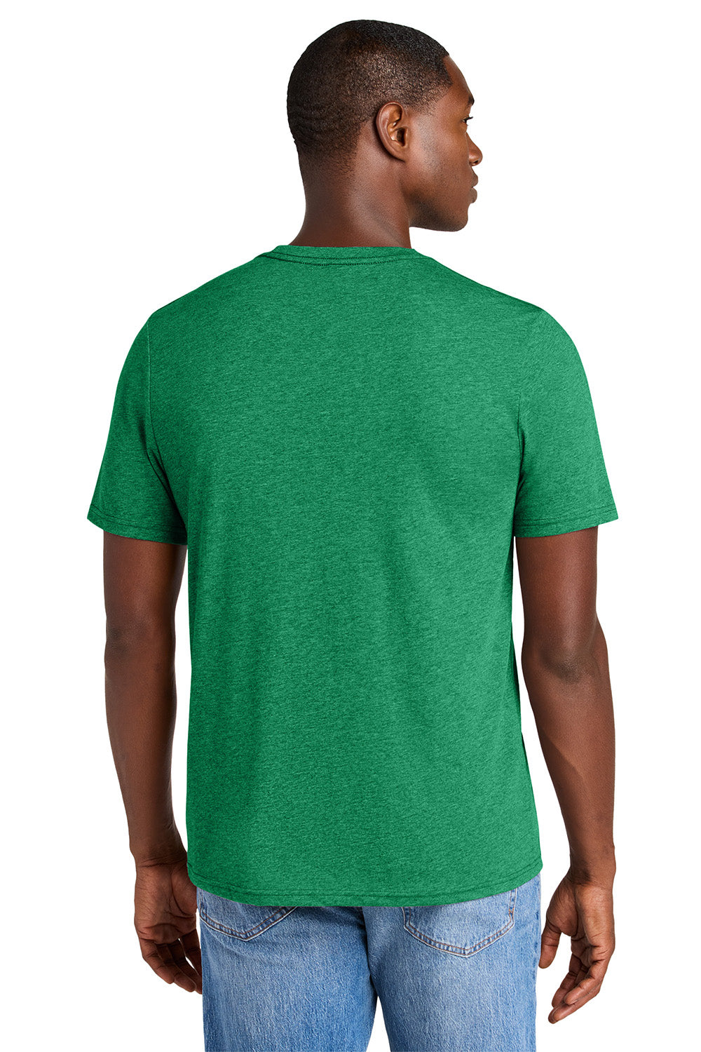 District DT184 Mens Perfect Weight CVC Short Sleeve Crewneck T-Shirt Heather Meadow Green Model Back
