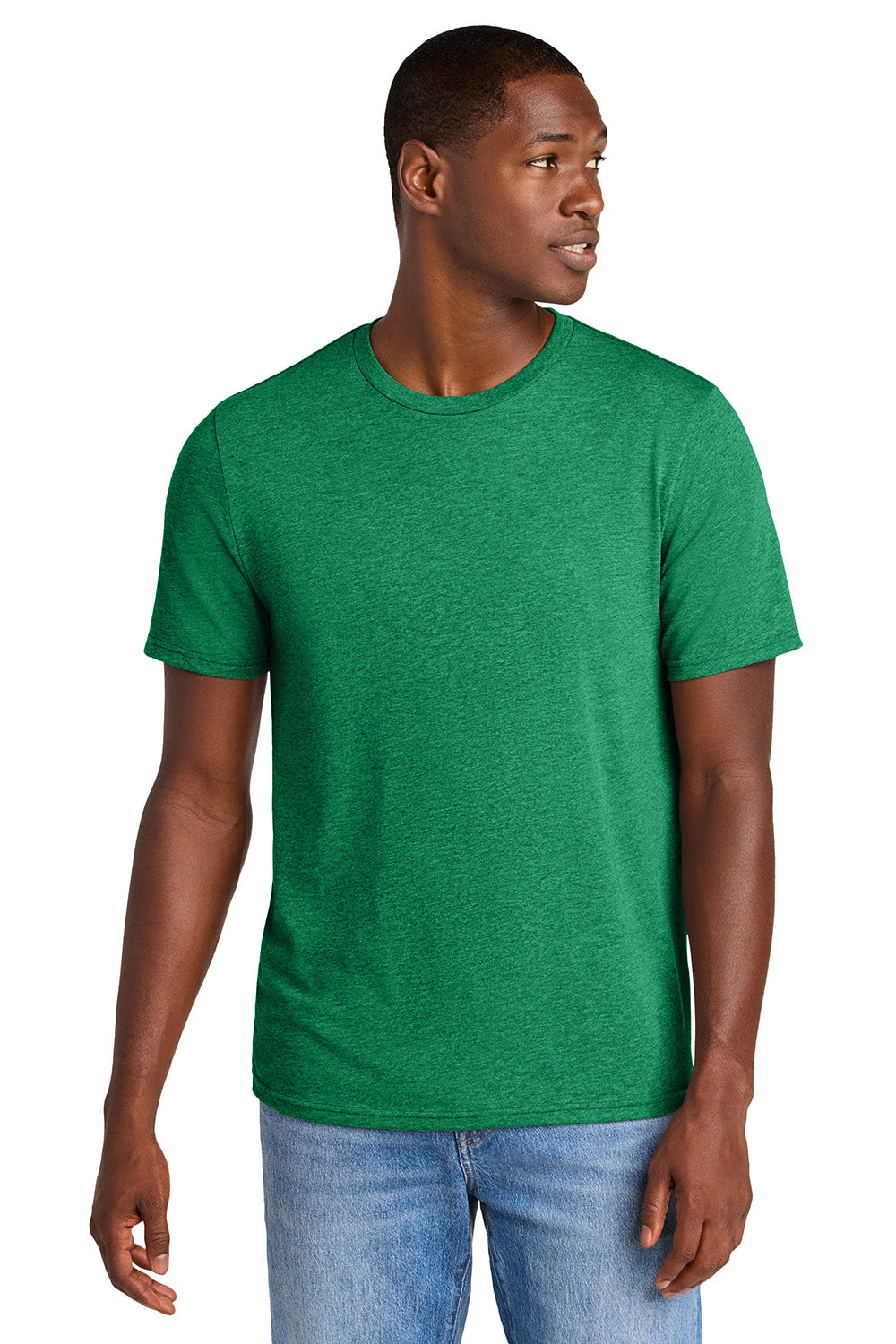 District DT184 Mens Perfect Weight CVC Short Sleeve Crewneck T-Shirt Heather Meadow Green Model Front