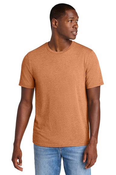 District DT184 Mens Perfect Weight CVC Short Sleeve Crewneck T-Shirt Heather Sienna Model Front