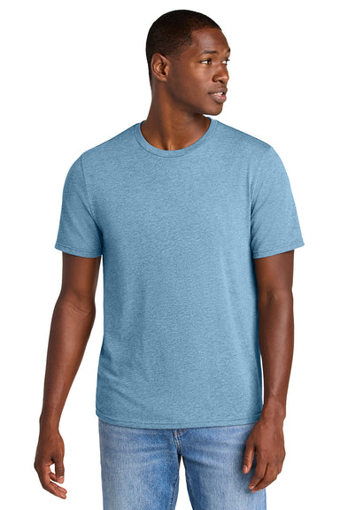 District DT184 Mens Perfect Weight CVC Short Sleeve Crewneck T-Shirt Heather Tundra Blue Model Front