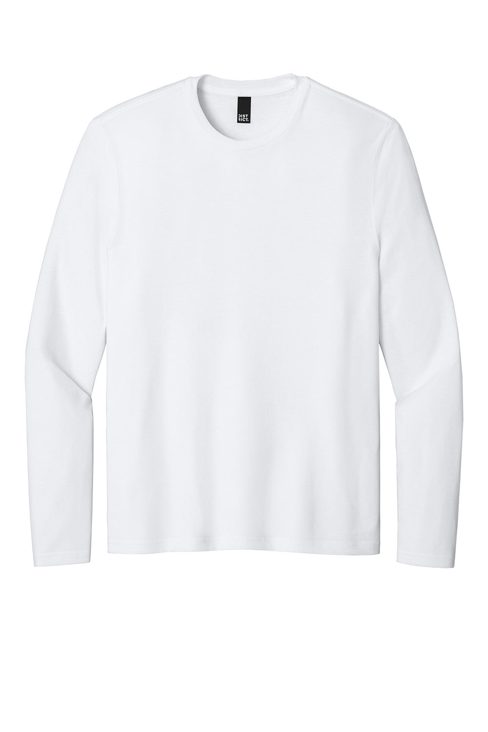District DT185 Mens Perfect Weight CVC Long Sleeve Crewneck T-Shirt Bright White Flat Front