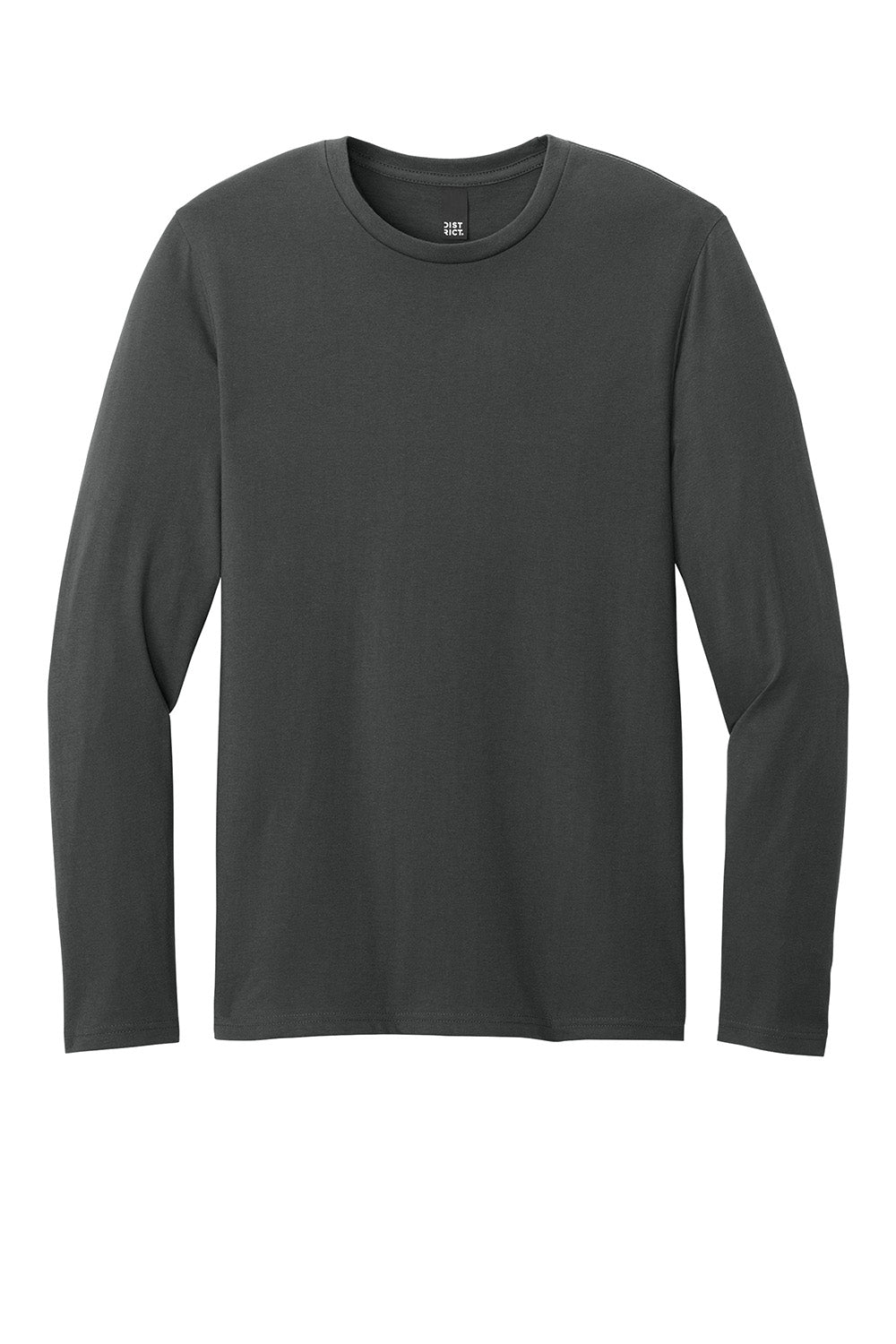 District DT185 Mens Perfect Weight CVC Long Sleeve Crewneck T-Shirt Charcoal Grey Flat Front