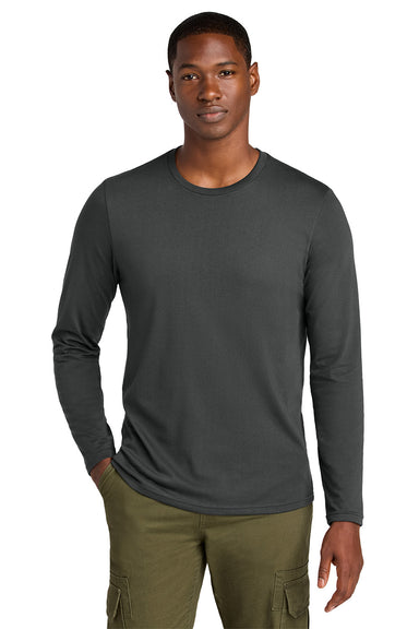 District DT185 Mens Perfect Weight CVC Long Sleeve Crewneck T-Shirt Charcoal Grey Model Front