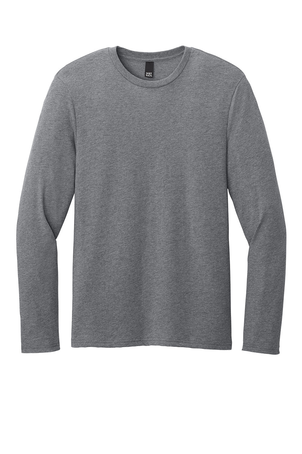 District DT185 Mens Perfect Weight CVC Long Sleeve Crewneck T-Shirt Heather Graphite Grey Flat Front
