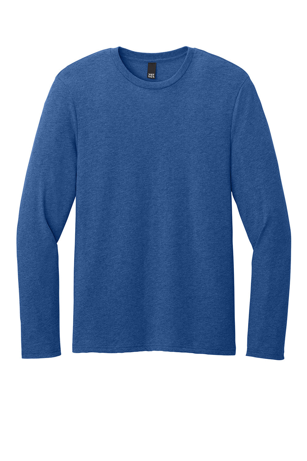 District DT185 Mens Perfect Weight CVC Long Sleeve Crewneck T-Shirt Heather Deep Royal Blue Flat Front