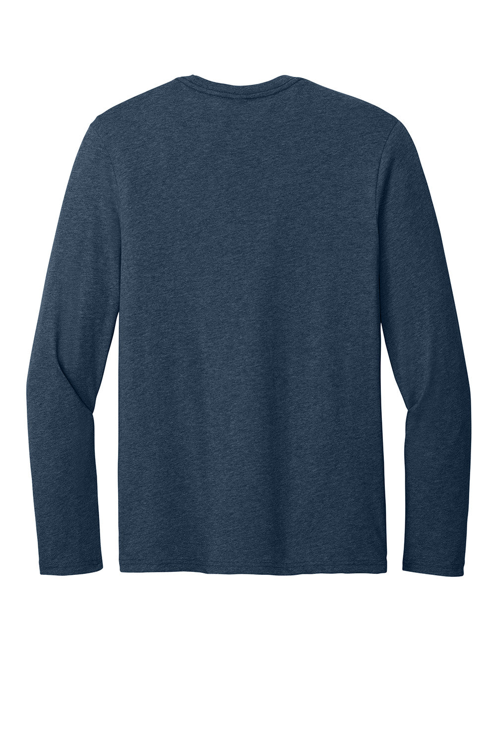 District DT185 Mens Perfect Weight CVC Long Sleeve Crewneck T-Shirt Heather Navy Blue Flat Back
