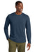 District DT185 Mens Perfect Weight CVC Long Sleeve Crewneck T-Shirt Heather Navy Blue Model Front