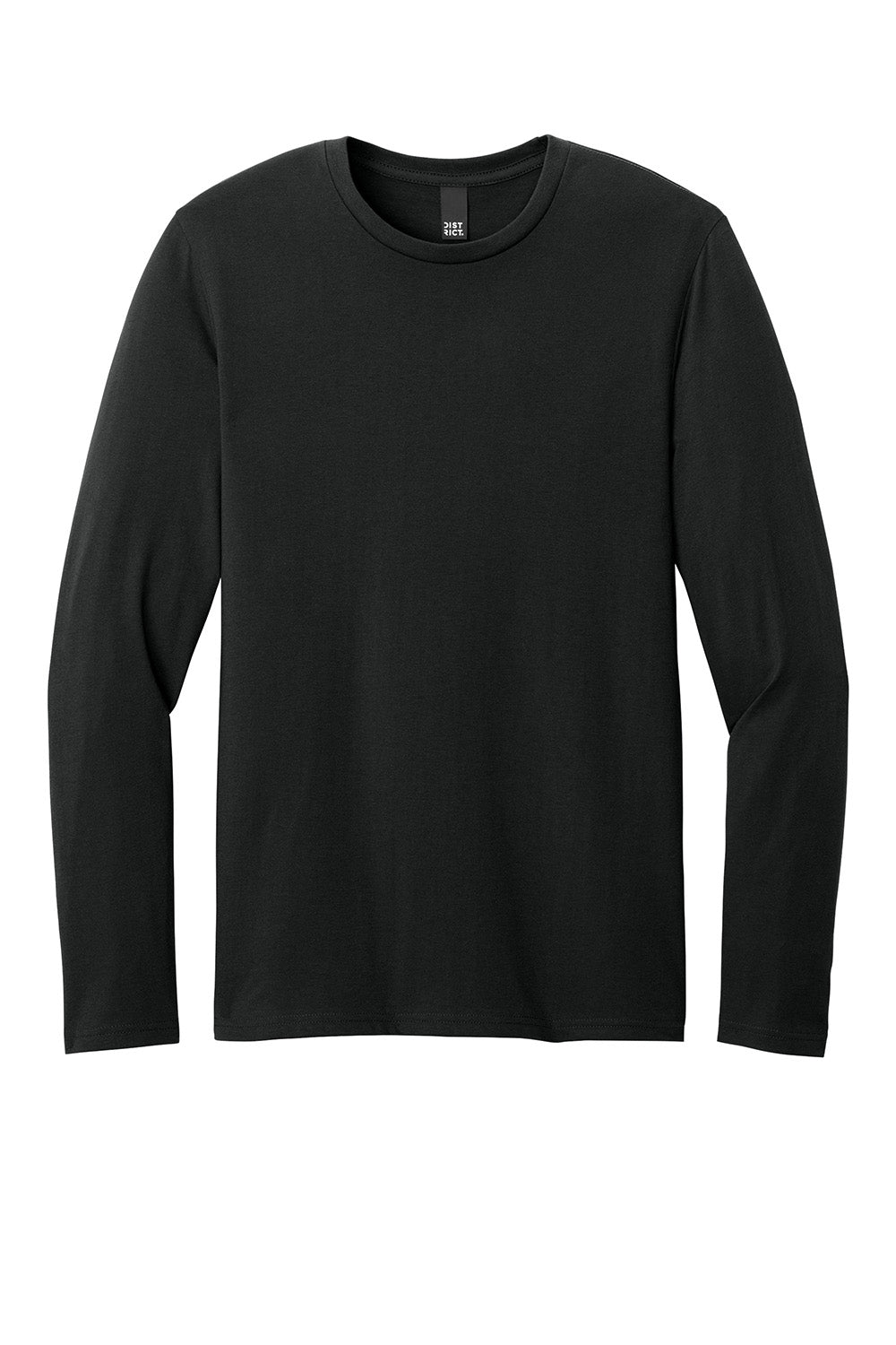 District DT185 Mens Perfect Weight CVC Long Sleeve Crewneck T-Shirt Jet Black Flat Front
