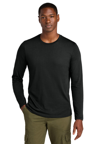 District DT185 Mens Perfect Weight CVC Long Sleeve Crewneck T-Shirt Jet Black Model Front