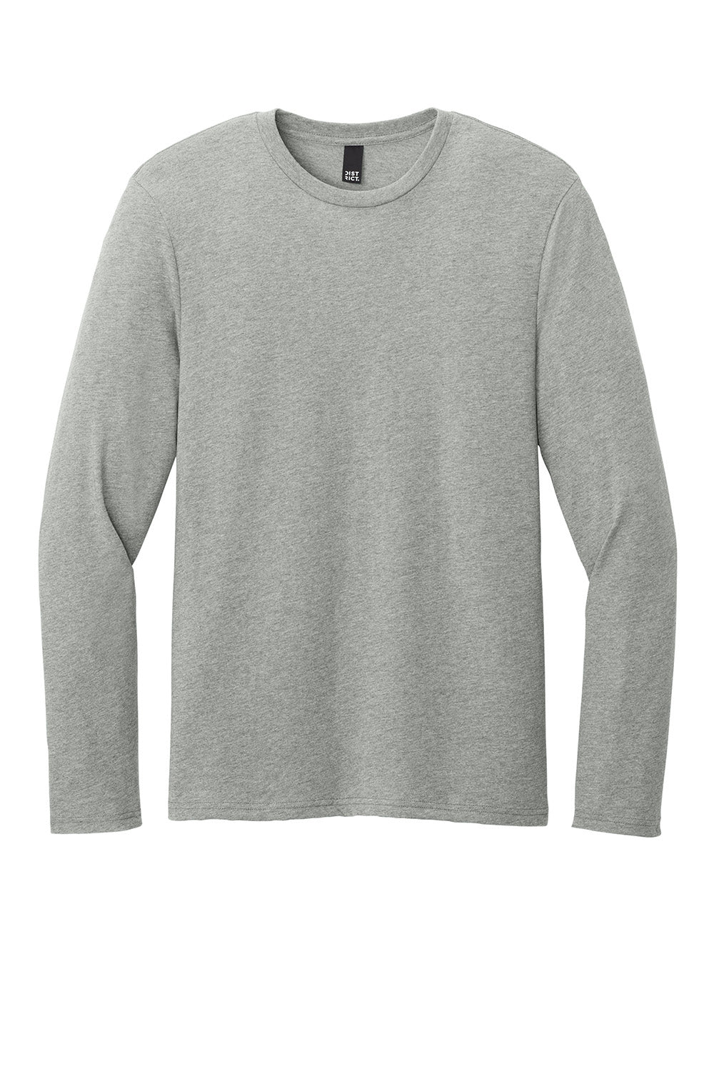 District DT185 Mens Perfect Weight CVC Long Sleeve Crewneck T-Shirt Heather Light Grey Flat Front