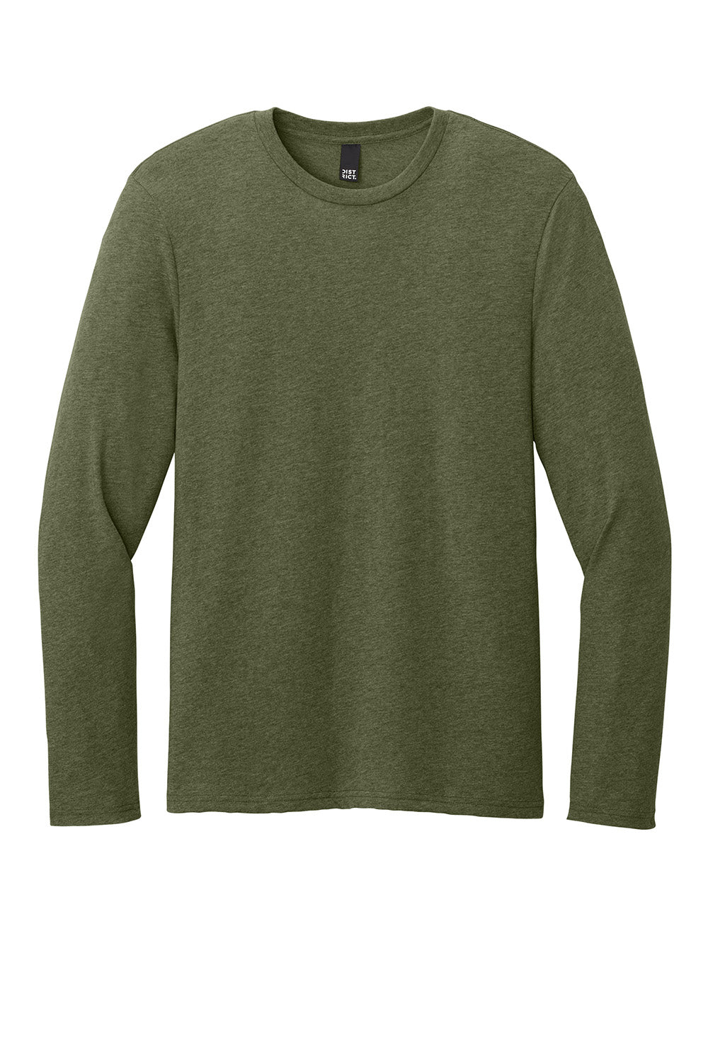 District DT185 Mens Perfect Weight CVC Long Sleeve Crewneck T-Shirt Heather Military Green Flat Front
