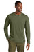 District DT185 Mens Perfect Weight CVC Long Sleeve Crewneck T-Shirt Heather Military Green Model Front