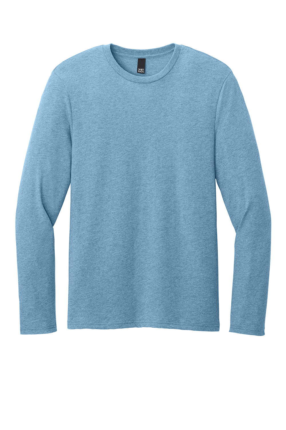 District DT185 Mens Perfect Weight CVC Long Sleeve Crewneck T-Shirt Heather Tundra Blue Flat Front