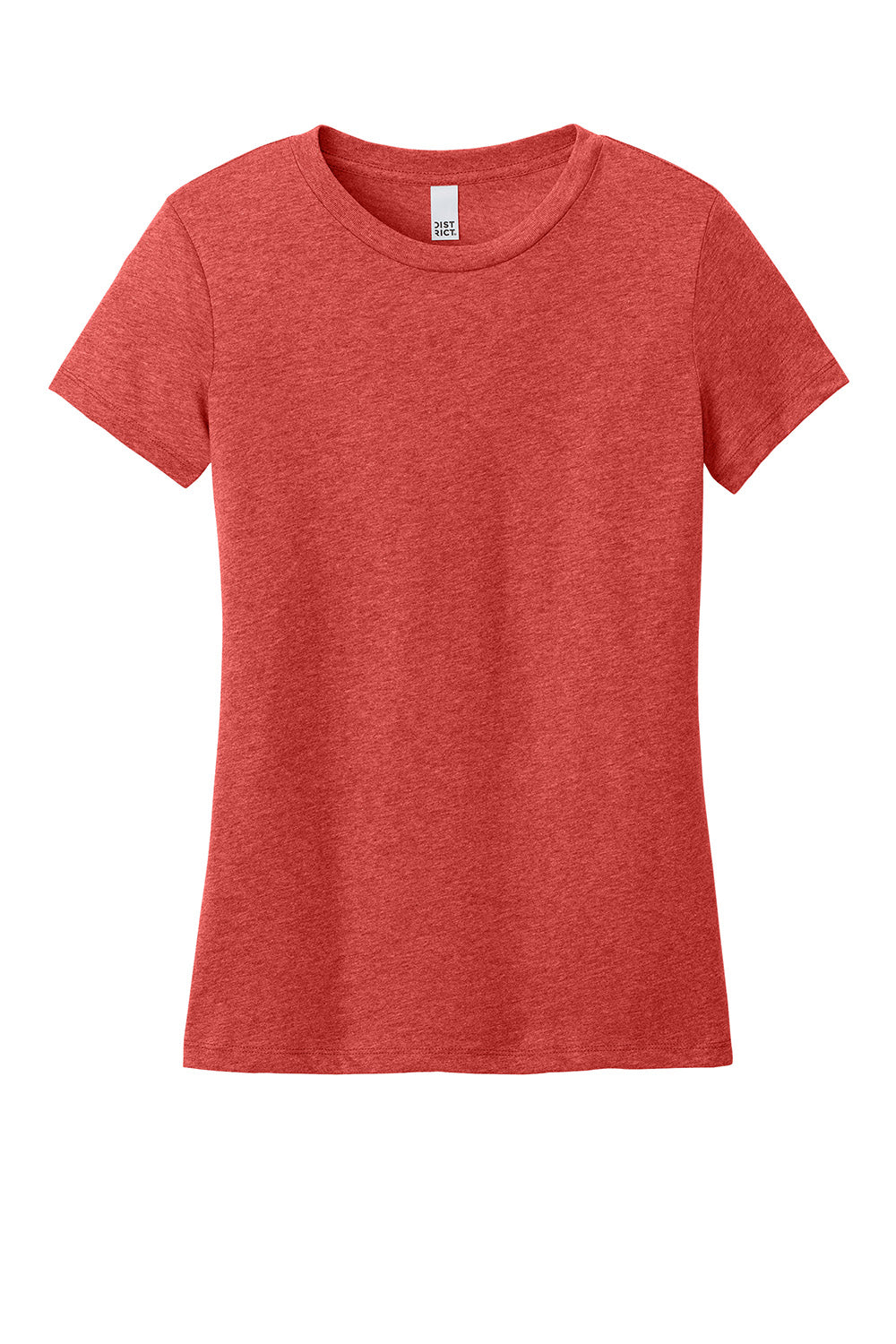 District DT188 Womens Perfect Weight CVC Short Sleeve Crewneck T-Shirt Heather Geranium Red Flat Front