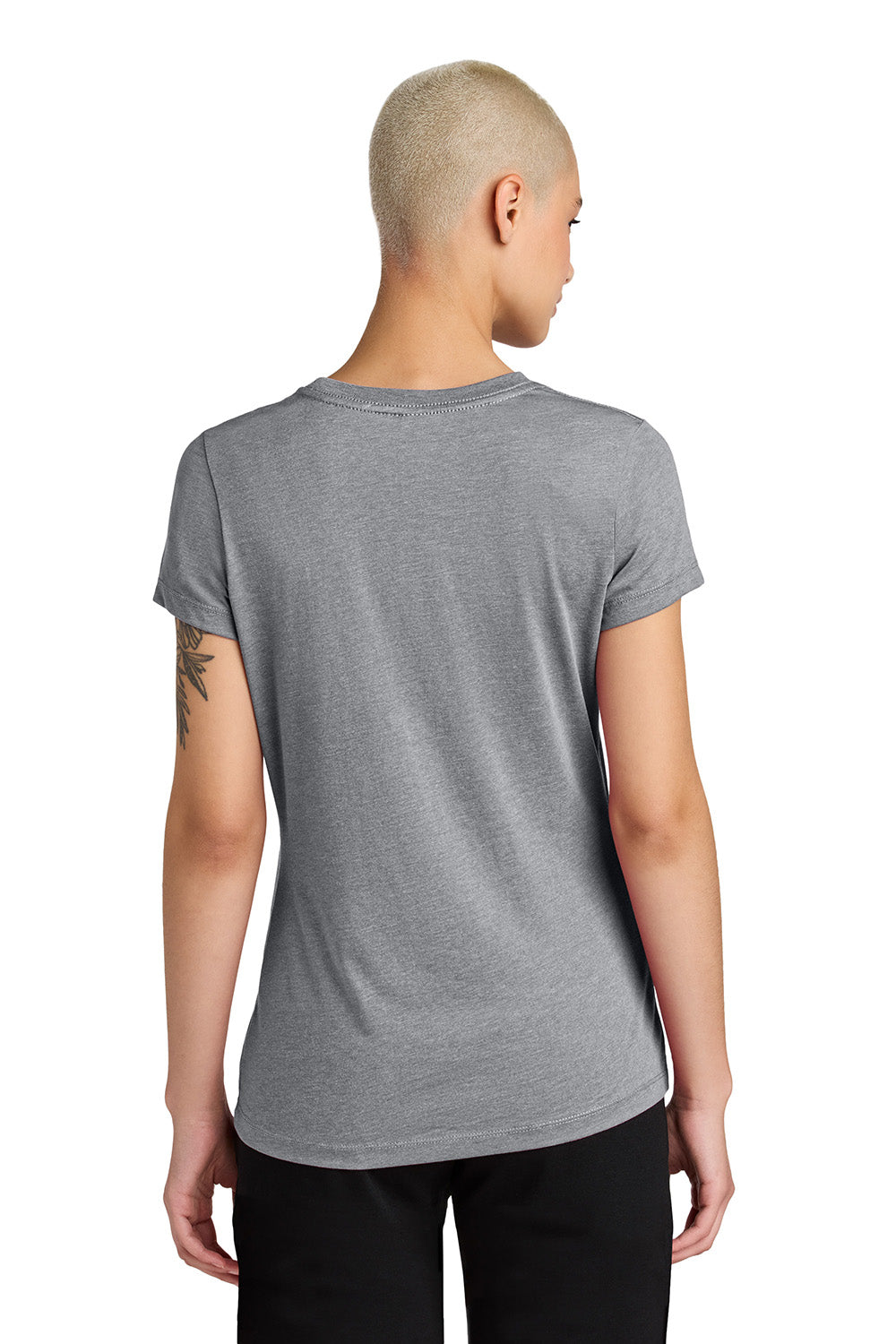 District DT188 Womens Perfect Weight CVC Short Sleeve Crewneck T-Shirt Heather Graphite Grey Model Back