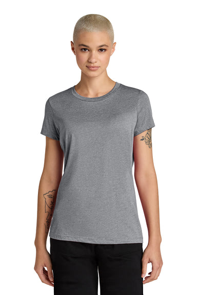 District DT188 Womens Perfect Weight CVC Short Sleeve Crewneck T-Shirt Heather Graphite Grey Model Front