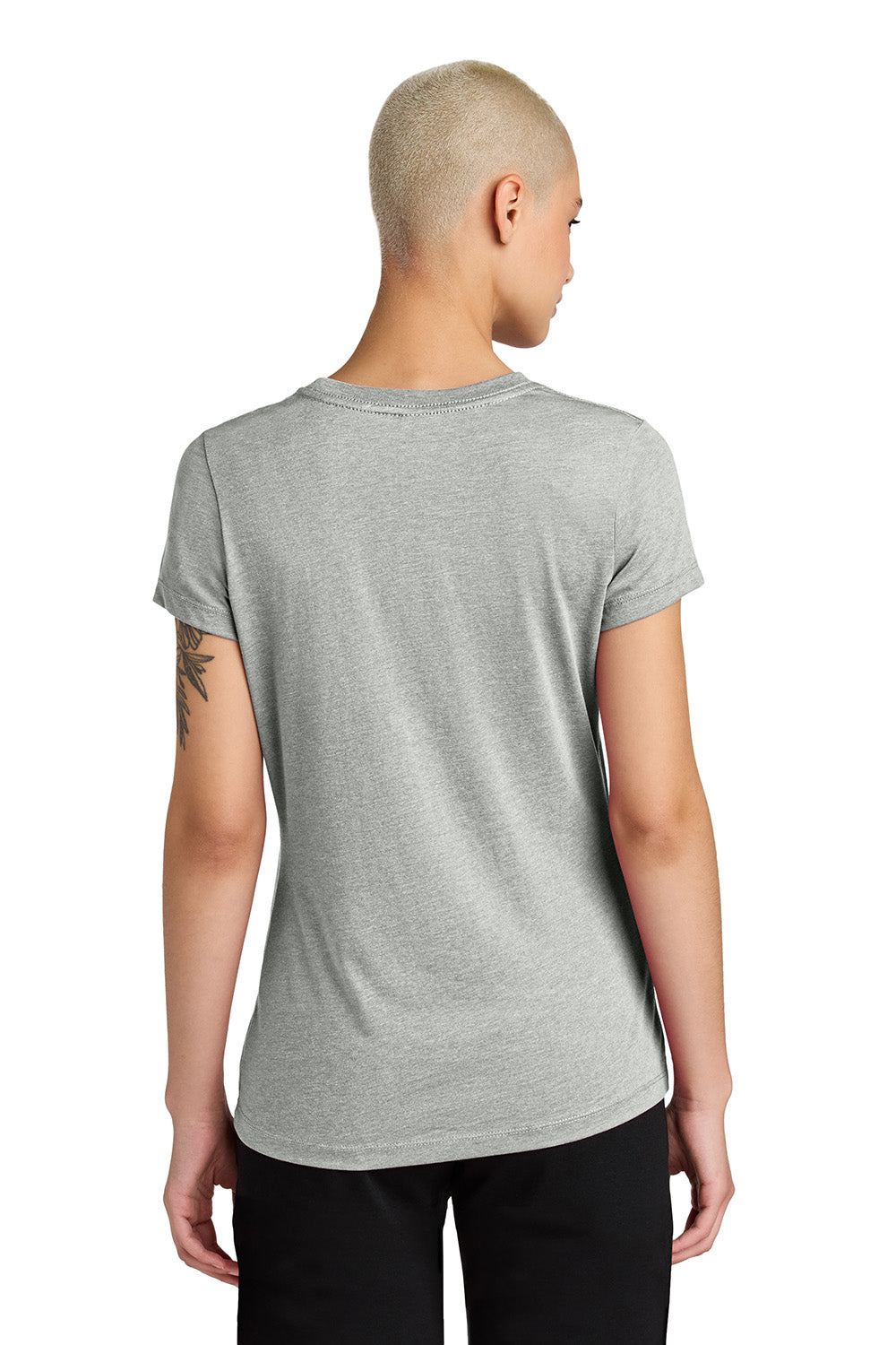 District DT188 Womens Perfect Weight CVC Short Sleeve Crewneck T-Shirt Heather Light Grey Model Back
