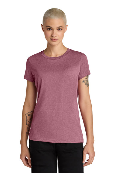 District DT188 Womens Perfect Weight CVC Short Sleeve Crewneck T-Shirt Heather Orchid Haze Purple Model Front