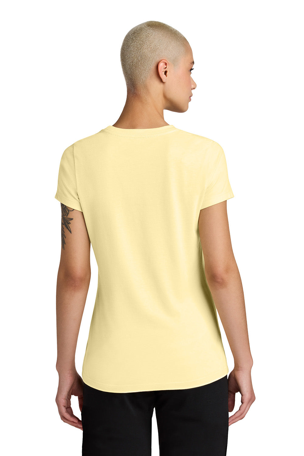 District DT188 Womens Perfect Weight CVC Short Sleeve Crewneck T-Shirt Soft Yellow Model Back