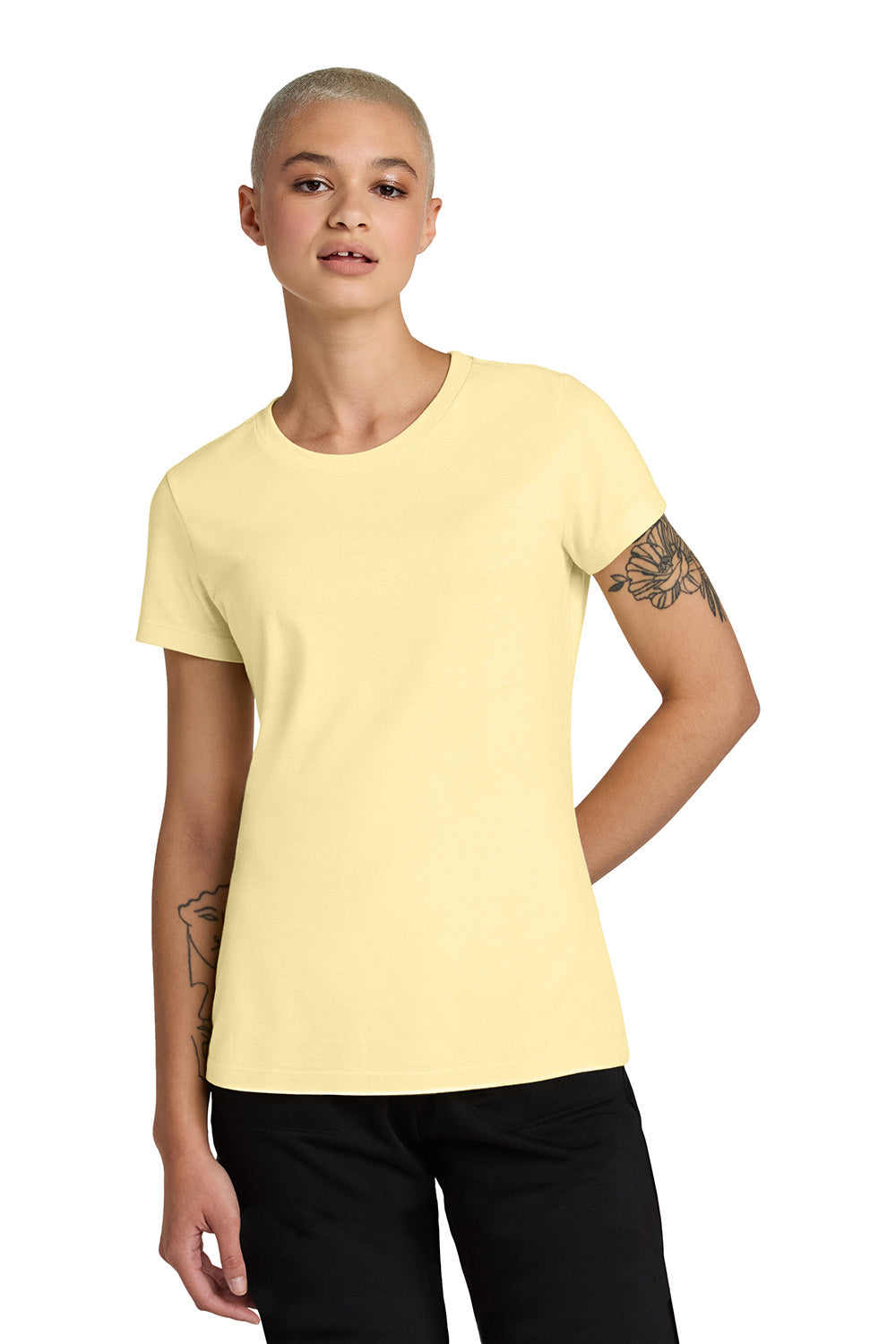 District DT188 Womens Perfect Weight CVC Short Sleeve Crewneck T-Shirt Soft Yellow Model Front