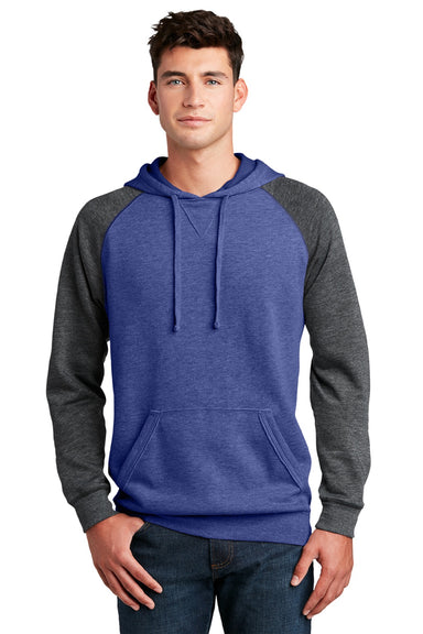 District DT196 Mens Fleece Hooded Sweatshirt Hoodie w/ Pouch Pocket Heather Deep Royal Blue/Grey Model Front