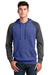 District DT196 Mens Fleece Hooded Sweatshirt Hoodie w/ Pouch Pocket Heather Deep Royal Blue/Grey Model Front