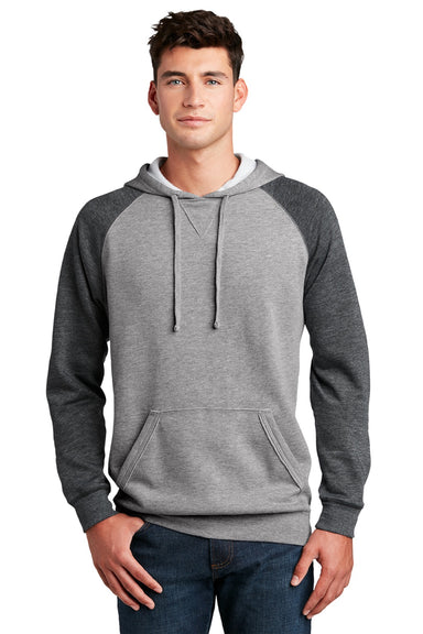 District DT196 Mens Fleece Hooded Sweatshirt Hoodie w/ Pouch Pocket Heather Grey/Grey Model Front