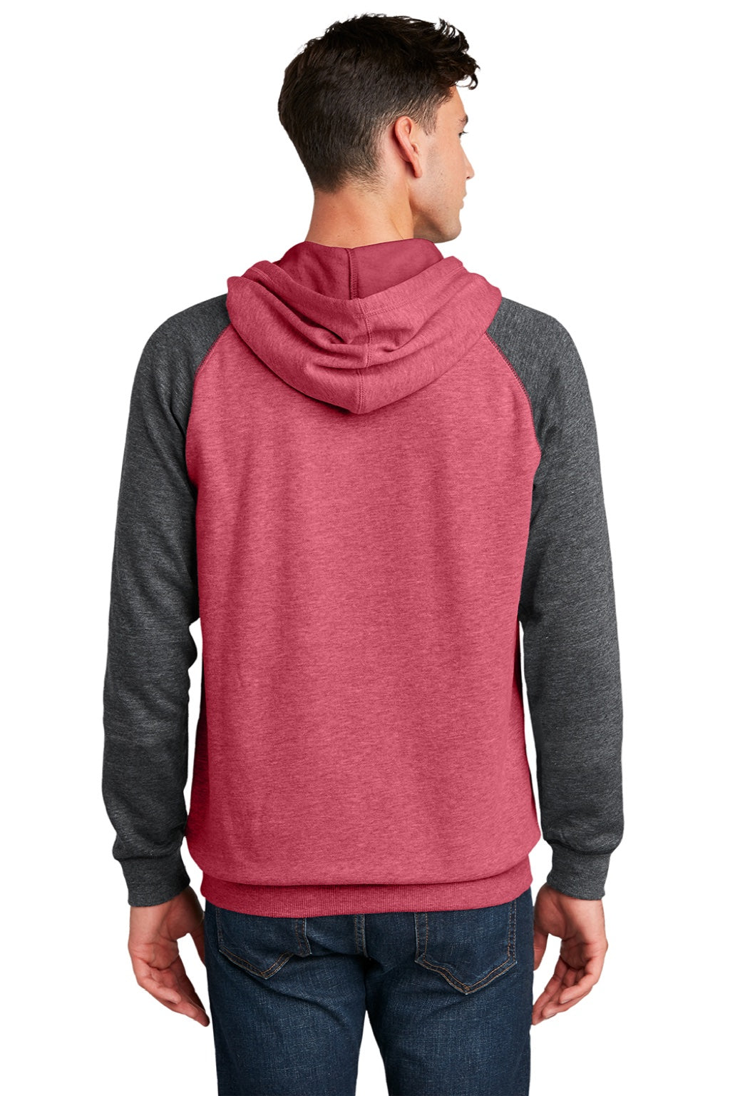 District DT196 Mens Fleece Hooded Sweatshirt Hoodie w/ Pouch Pocket Heather Red/Grey Model Back