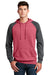 District DT196 Mens Fleece Hooded Sweatshirt Hoodie w/ Pouch Pocket Heather Red/Grey Model Front
