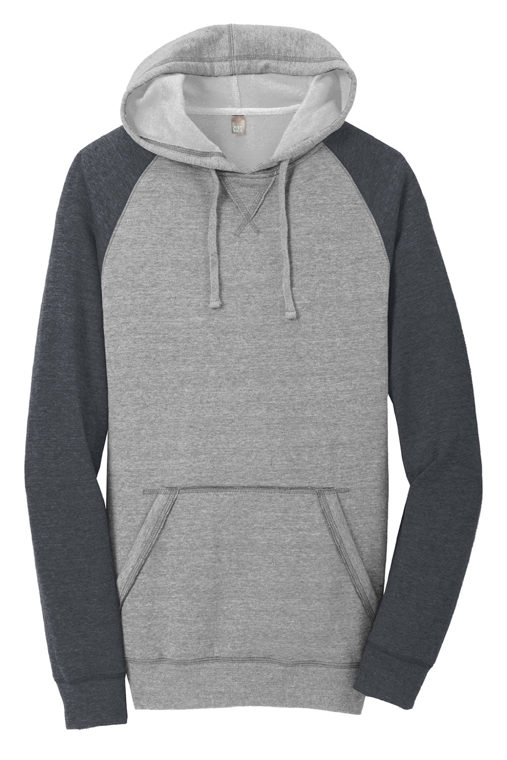 District DT196 Mens Fleece Hooded Sweatshirt Hoodie w/ Pouch Pocket Heather Grey/Grey Flat Front