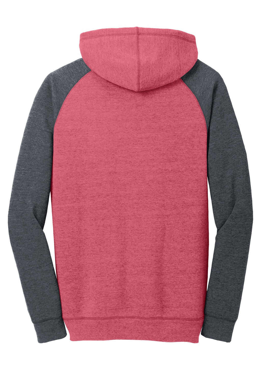 District DT196 Mens Fleece Hooded Sweatshirt Hoodie w/ Pouch Pocket Heather Red/Grey Flat Back