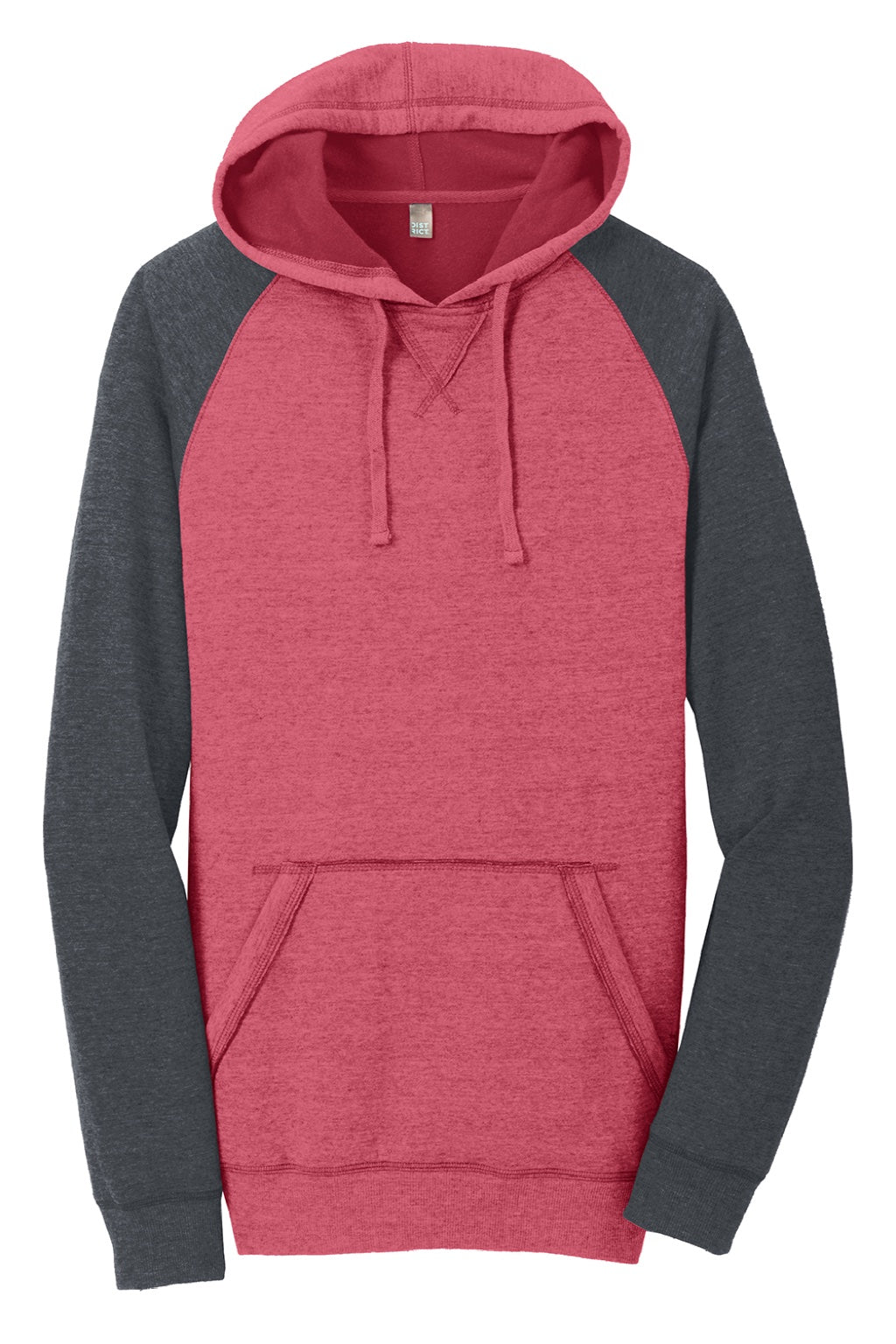 District DT196 Mens Fleece Hooded Sweatshirt Hoodie w/ Pouch Pocket Heather Red/Grey Flat Front