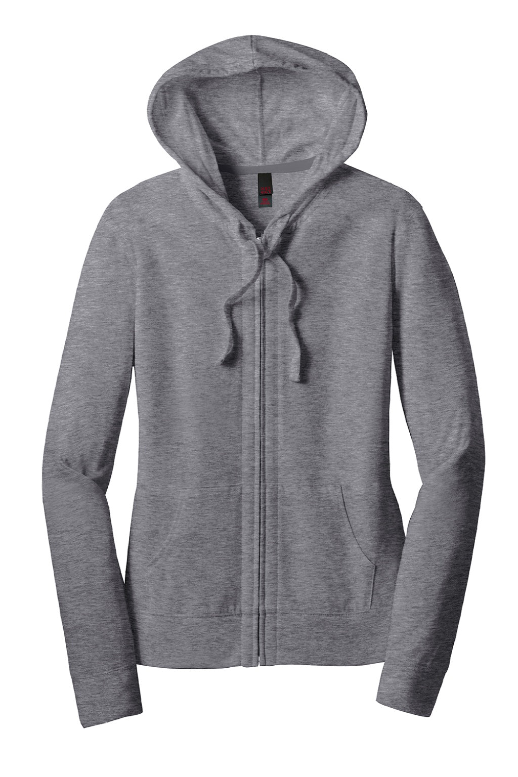 District DT2100 Womens Full Zip Hooded Sweatshirt Hoodie w/ Pockets Heather Dark Grey Flat Front