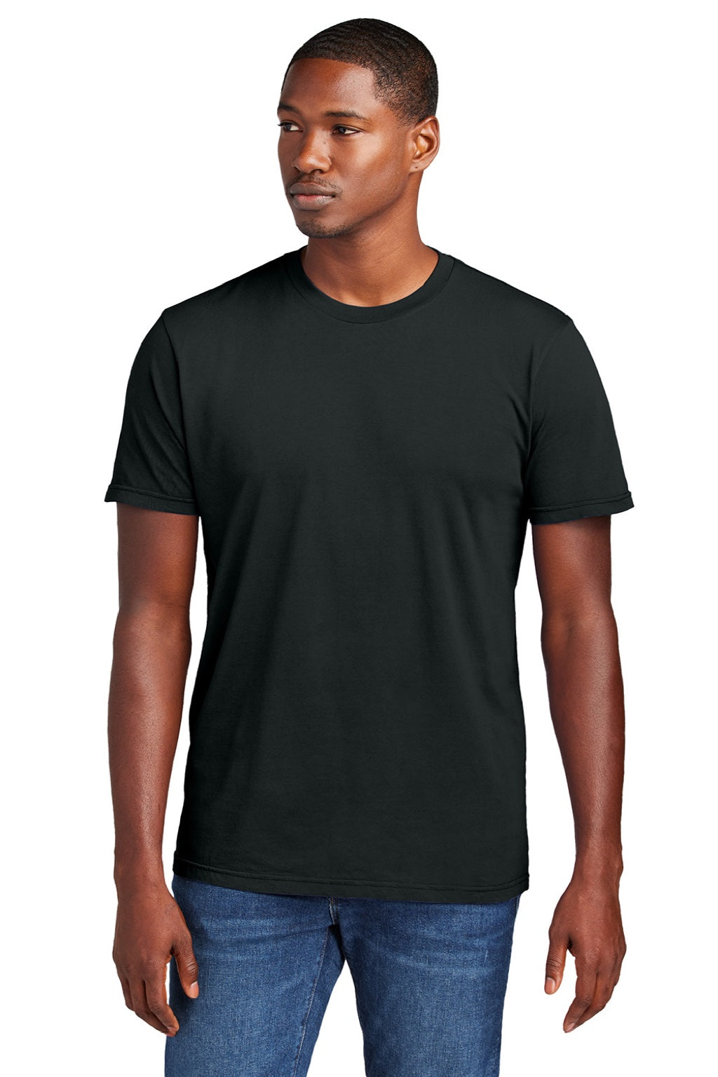 District DT2101 Mens District Wash Short Sleeve Crewneck T-Shirt Black Model Front