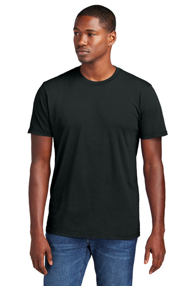 District DT2101 Mens District Wash Short Sleeve Crewneck T-Shirt Black Model Front