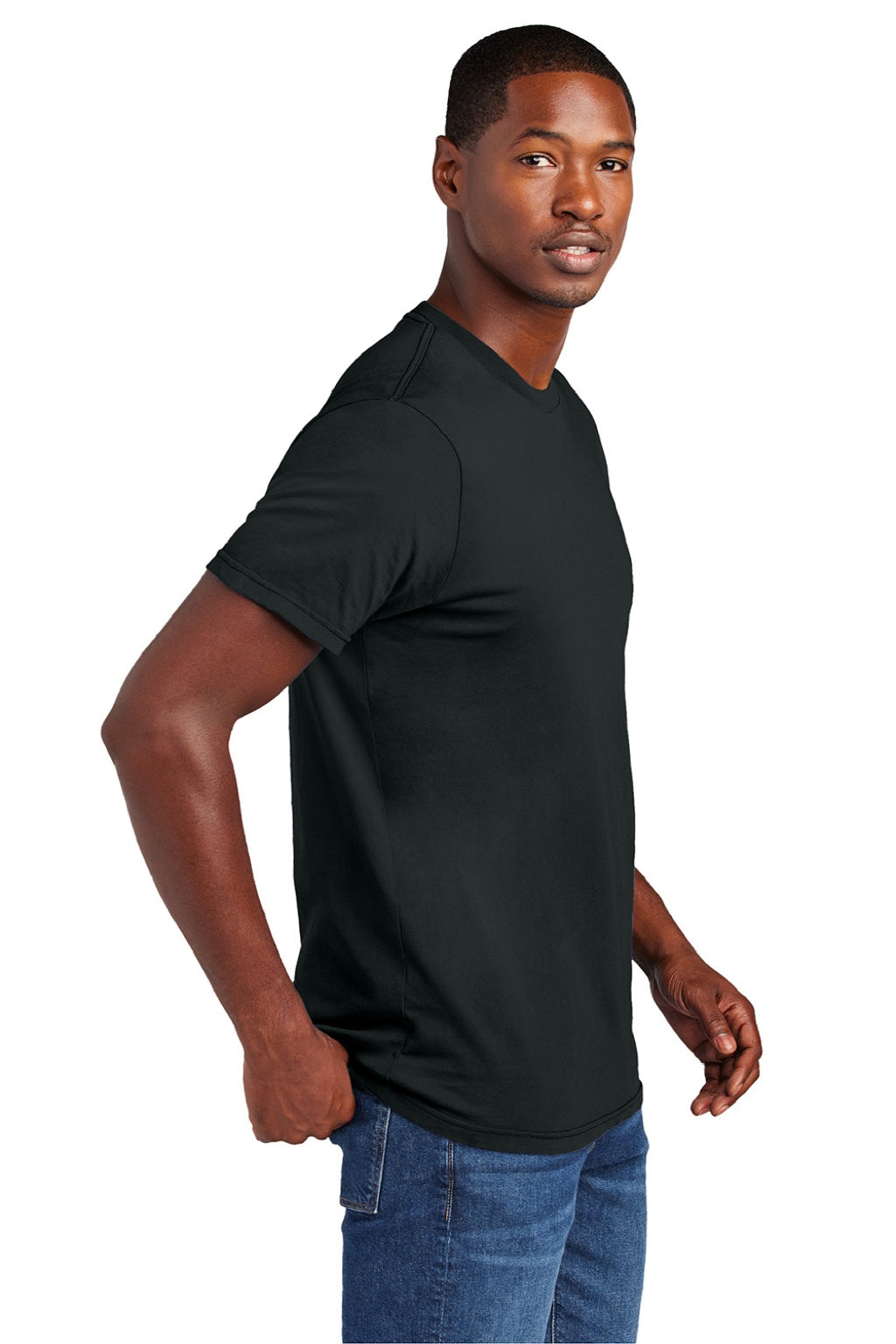 District DT2101 Mens District Wash Short Sleeve Crewneck T-Shirt Black Model Side