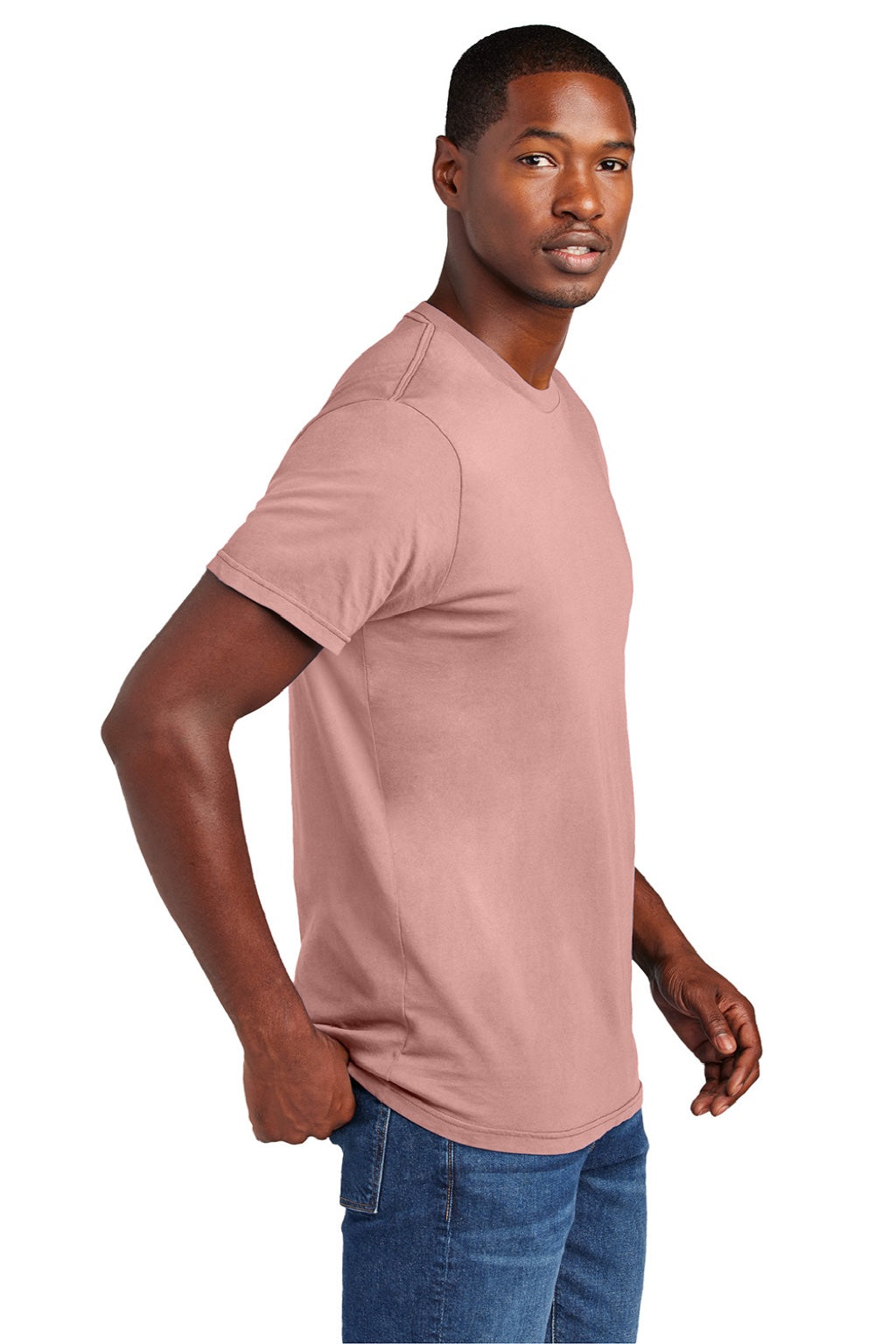 District DT2101 Mens District Wash Short Sleeve Crewneck T-Shirt Cactus Rose Pink Model Side