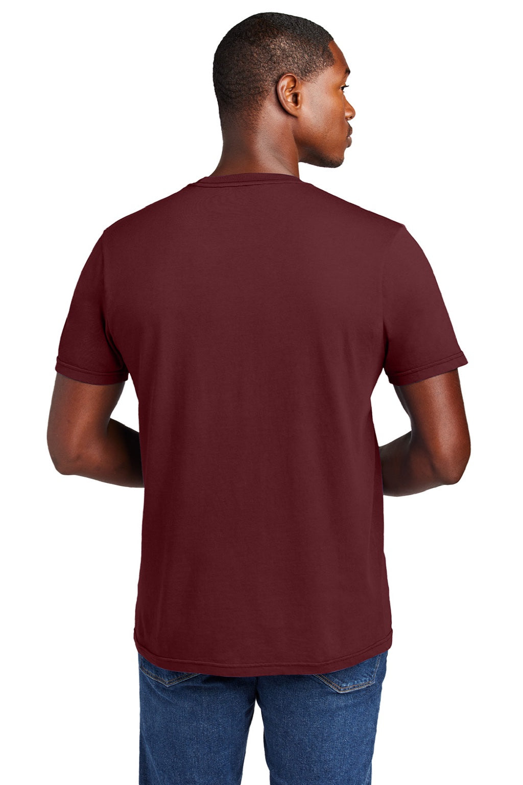 District DT2101 Mens District Wash Short Sleeve Crewneck T-Shirt Garnet Red Model Back
