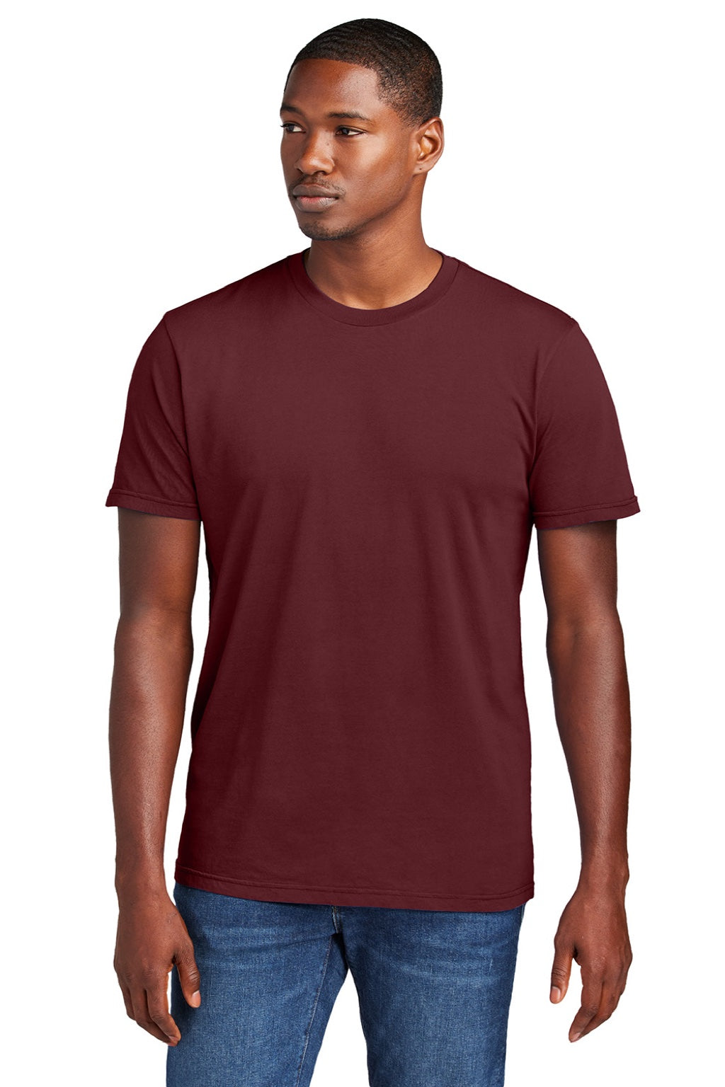 District DT2101 Mens District Wash Short Sleeve Crewneck T-Shirt Garnet Red Model Front