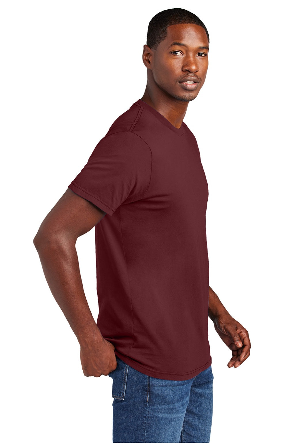 District DT2101 Mens District Wash Short Sleeve Crewneck T-Shirt Garnet Red Model Side