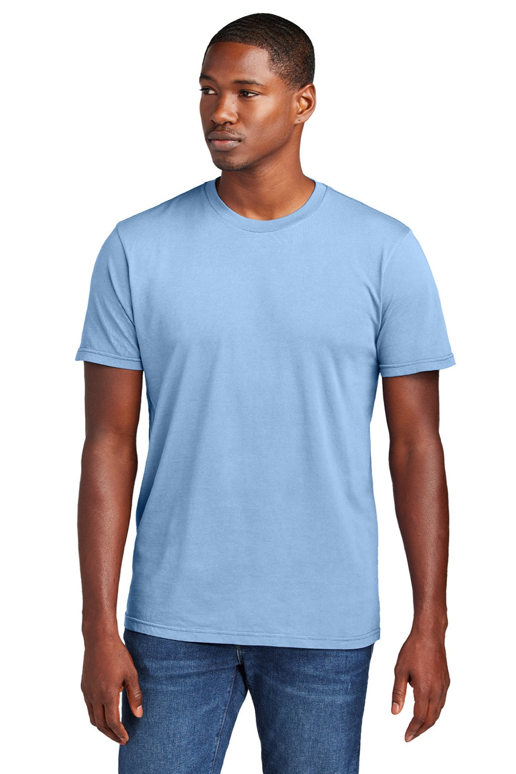 District DT2101 Mens District Wash Short Sleeve Crewneck T-Shirt Heritage Blue Model Front